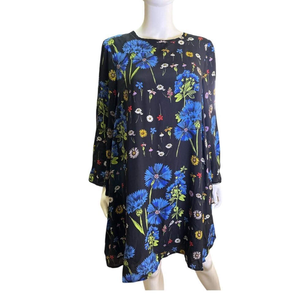 Maeve By Anthropologie Silk Black Floral Print Dress Medium Back Tie Detail NWT